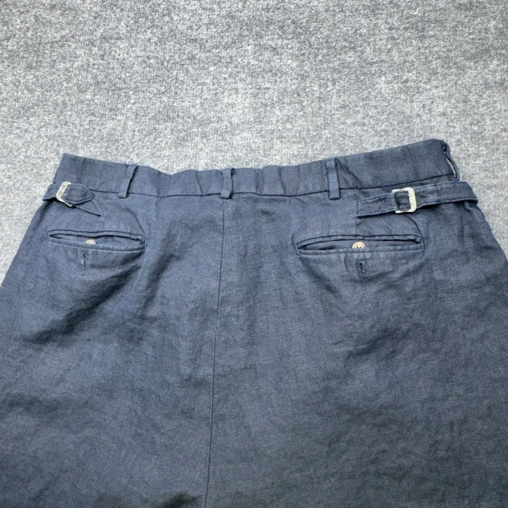 Vintage Polo Ralph Lauren Pants Mens 38x32 Blue Linen Buckle Pleated Cuffed